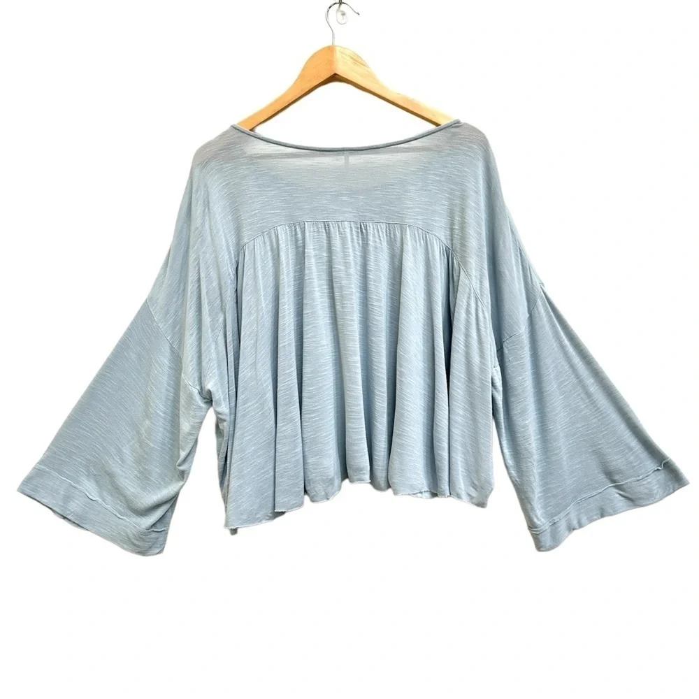 Free People Pandora Slate Blue Embroidered Sheer Blouse, Size Medium